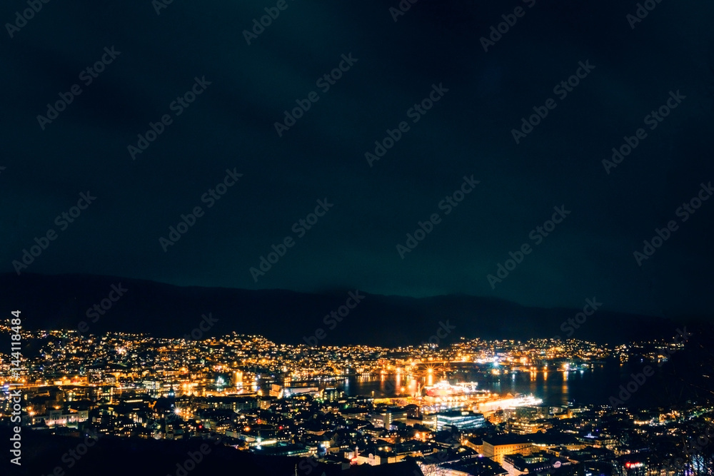 Bergen city in Norway at night
