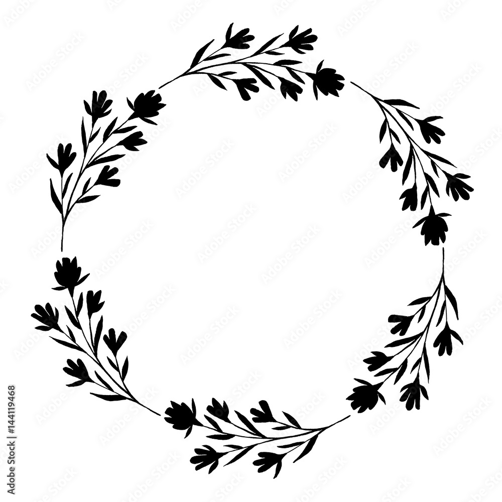 Black and White Floral Wreath Stock Illustration | Adobe Stock