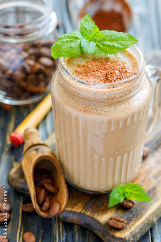 Coffee smoothie in a glass jar. Coffee smoothie in a glass jar.