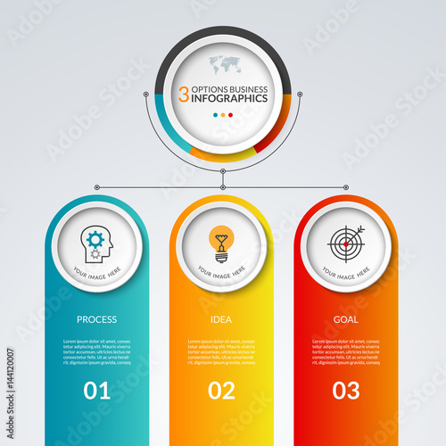 Infographic template with 3 options. Business concept that can be used as a chart, diagram, graph, table, workflow layout for web, report, presentation. Vector banner
