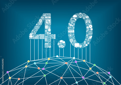 Industry 4.0 and industrial internet of things concept with vector illustration of a connected digital world