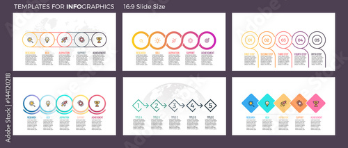 Business infographics. Presentation templates with 5 steps, options. Vector infographic arrows, flowcharts, diagrams.
