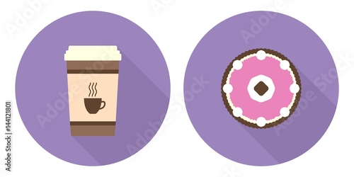 Flat vector cup of coffee and pie