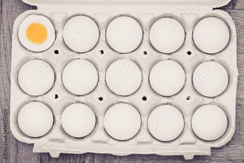 Eggs in a cardboard box, on...