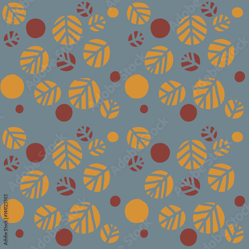 Linden lime tree rounded leaves pattern with birch, cherry leaf on blue decorative ornamental background
