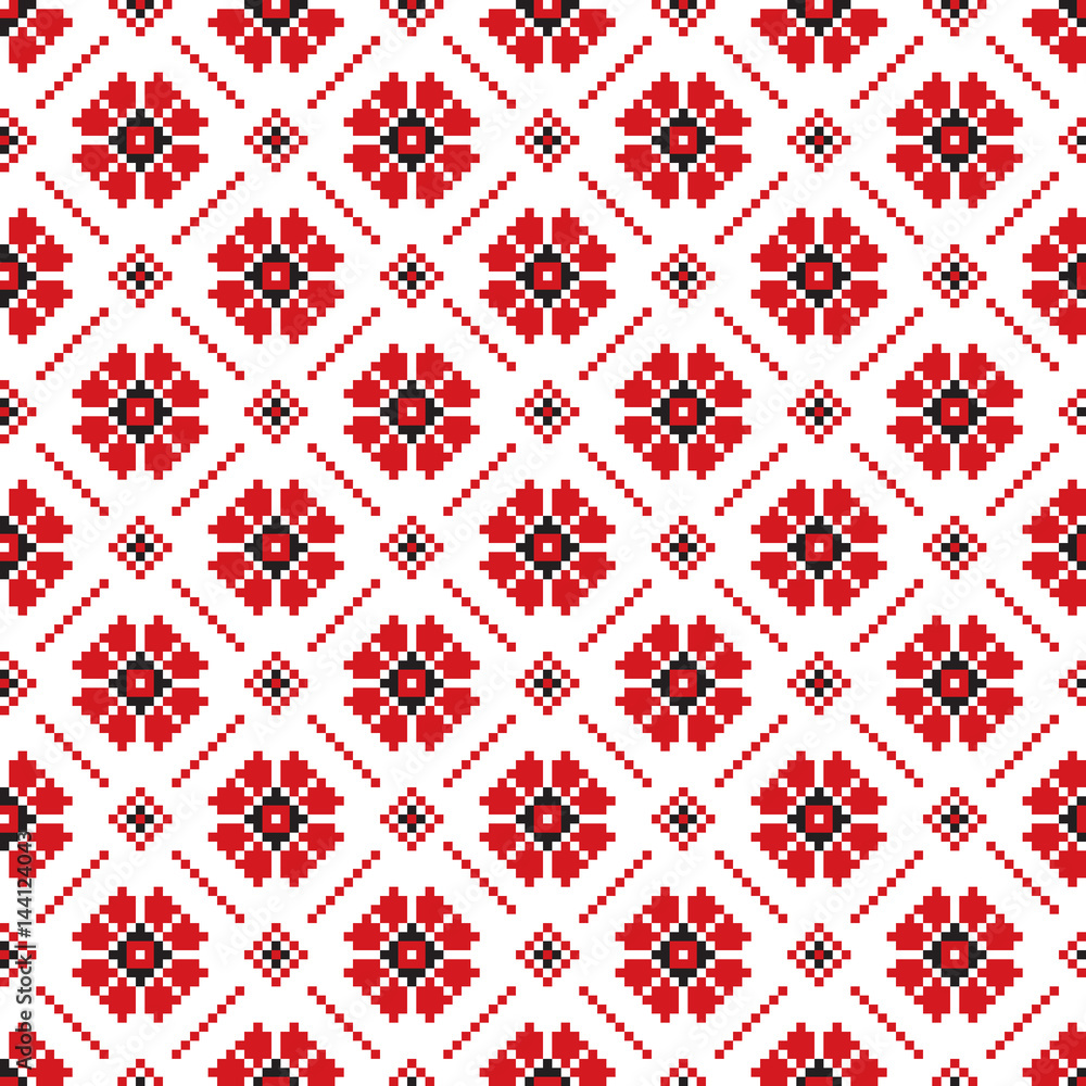 Vector illustration of Ukrainian folk seamless pattern ornament. Ethnic ornament. Border element. Traditional Ukrainian, Belarusian folk art knitted embroidery pattern - Vyshyvanka