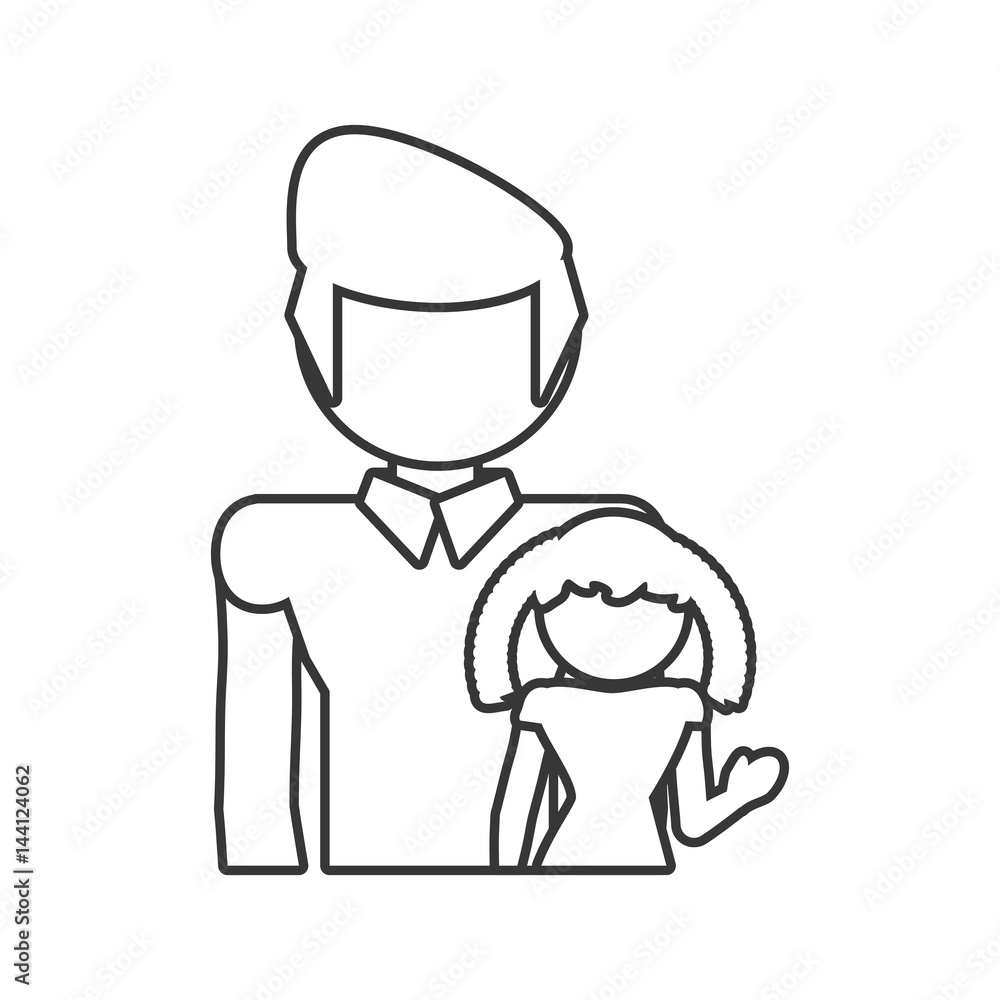 father and daughter girl outline vector illustration eps 10
