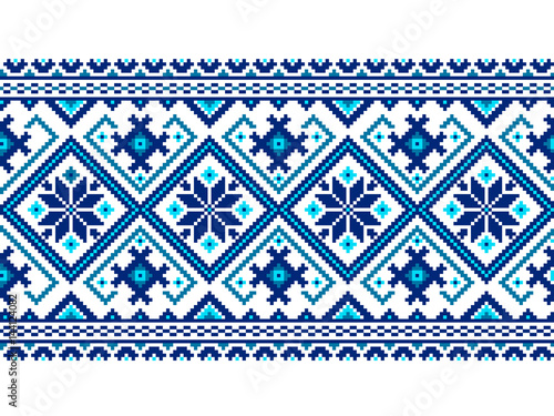 Vector illustration of Ukrainian folk seamless pattern ornament. Ethnic ornament. Border element. Traditional Ukrainian, Belarusian folk art knitted embroidery pattern - Vyshyvanka