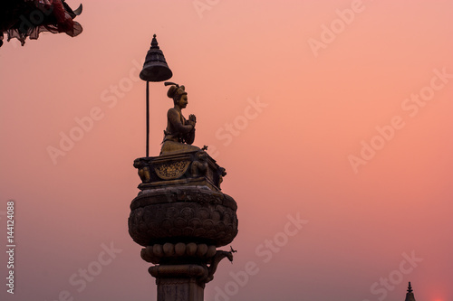 background of King Bhupatendra Malla s statue in Bhaktapur durbarsquare at the twilight time