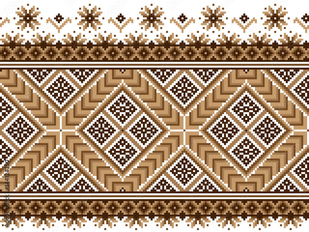 Vector illustration of Ukrainian folk seamless pattern ornament. Ethnic ornament. Border element. Traditional Ukrainian, Belarusian folk art knitted embroidery pattern - Vyshyvanka Vector illustration of Ukrainian folk seamless pattern ornament. Ethnic ornament. Border element. Traditional Ukrainian, Belarusian folk art knitted embroidery pattern - Vyshyvanka