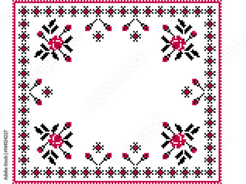Vector illustration of Ukrainian folk seamless pattern ornament. Ethnic ornament. Border element. Traditional Ukrainian, Belarusian folk art knitted embroidery pattern - Vyshyvanka