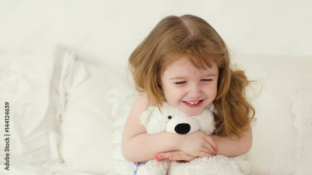 redhead girl with long hair two years of hugs white Teddy bear redhead girl with long hair two years of hugs white Teddy bear