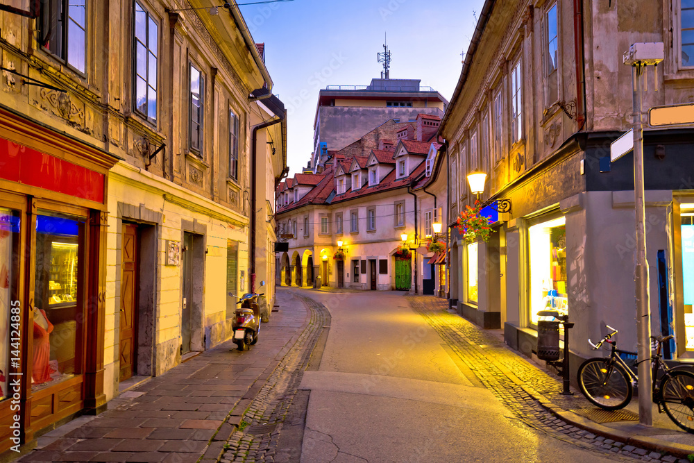 Fototapeta premium Old Ljubljana cityscape cobbled street evening view