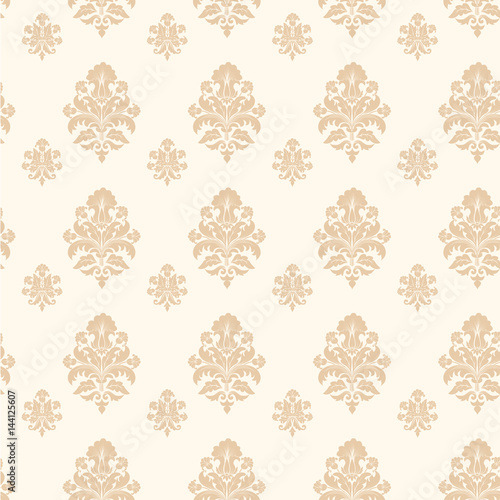 Vector damask seamless pattern background. Classical luxury old fashioned damask ornament, royal victorian seamless texture for wallpapers, textile, wrapping. Exquisite floral baroque template.