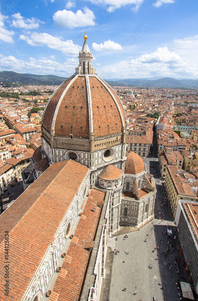 Panorama view on the dome of Santa Maria del Fiore church and old town in Florence, Italy