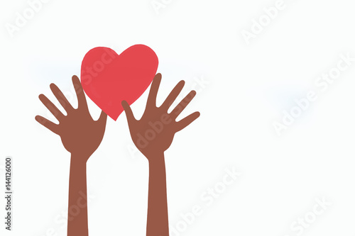 Drawing of hands holding a heart isolated on a white background.