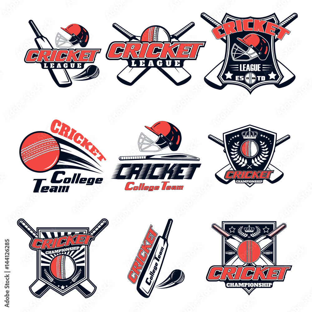 Vector set logo for cricket game for design, advertisement, print web isolated on white background Stock Vector Adobe Stock