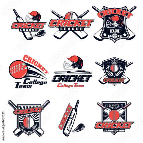 Vector set logo for cricket game for design, advertisement, print web isolated on white background