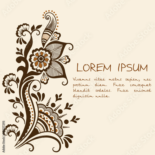 Vector illustration of mehndi ornament. Traditional indian style, ornamental floral elements for henna tattoo, stickers, mehndi and yoga design, cards and prints. Abstract floral vector illustration.