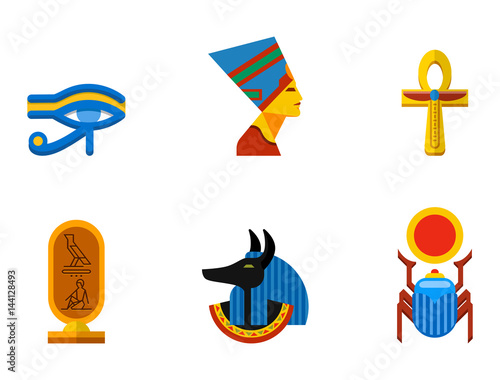 Set of vector flat design egypt travel icons culture ancient elements illustration.