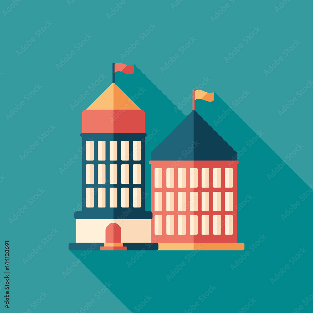 Fototapeta premium Administrative building flat square icon with long shadows.