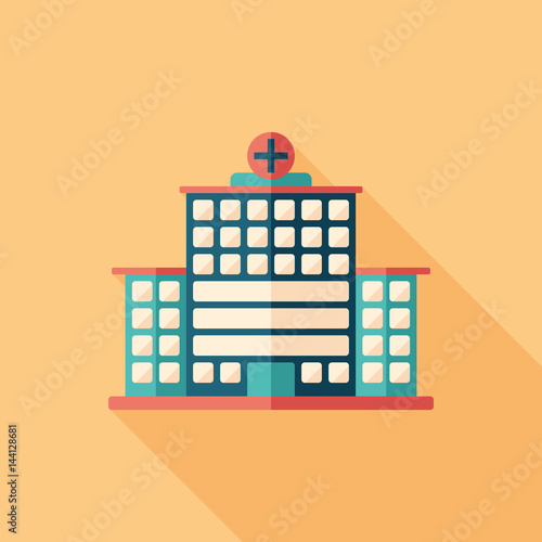 City hospital flat square icon with long shadows.