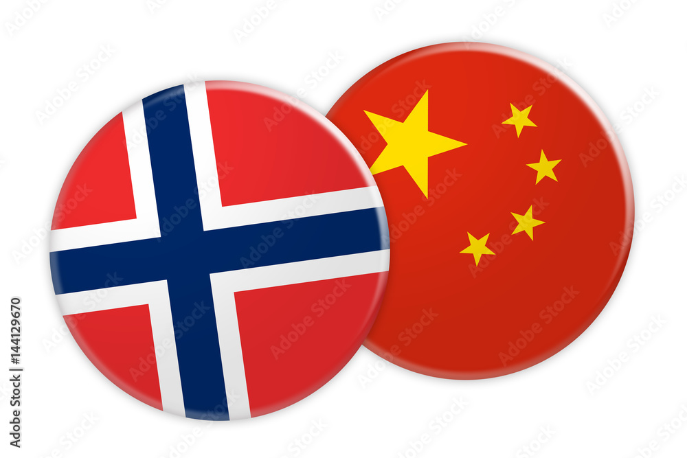 Obraz premium News Concept: Norway Flag Button On China Flag Button, 3d illustration on white background