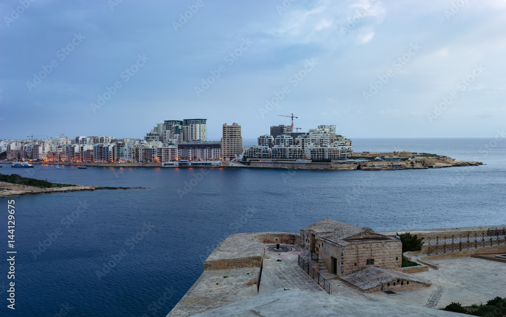 Sliema, Malta. Early morning skyline view from Valletta