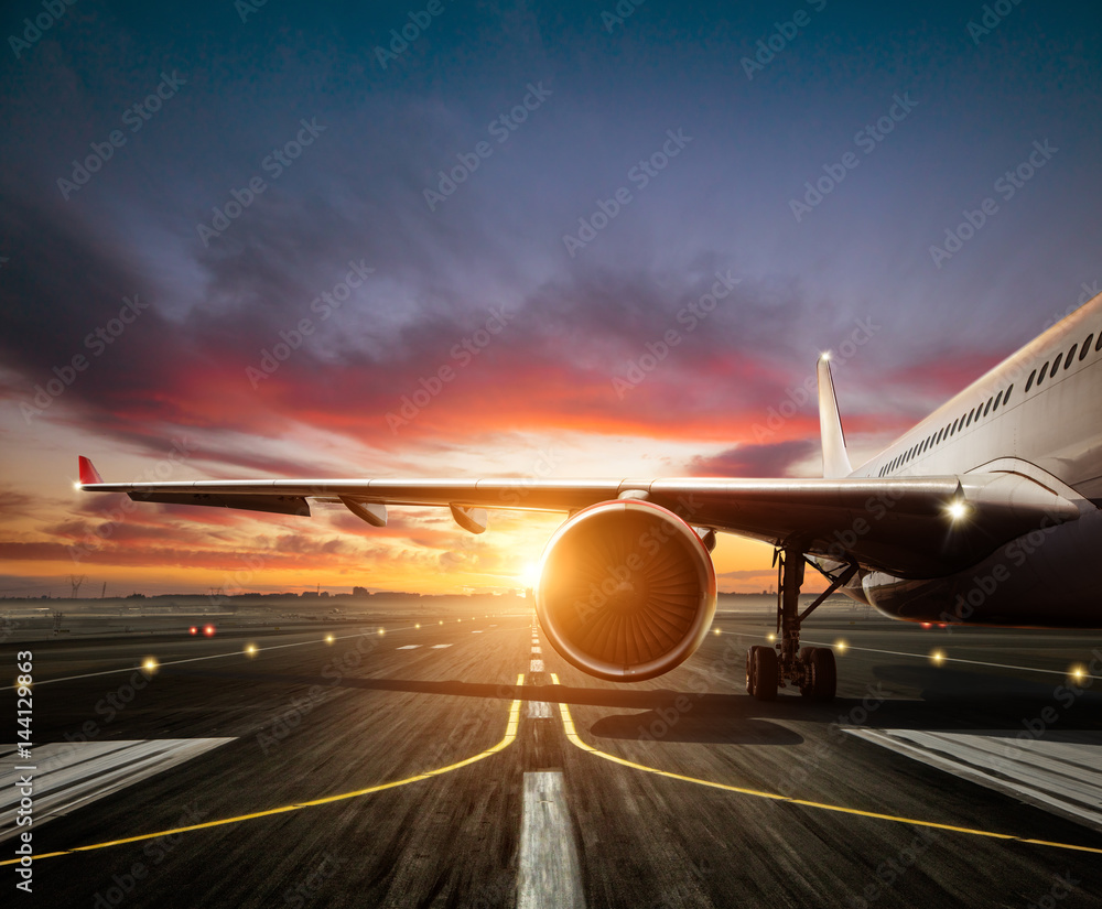 Fototapeta premium Detail of commercial airplane at the runway