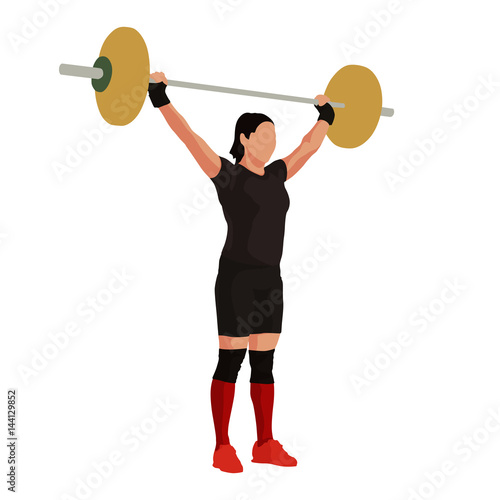 Woman lifts the barbell above her head, weight-lifting, vector illustration