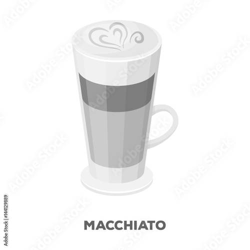 Cup of coffee macchiato with foam. Different types of coffee single icon in monochrome style vector symbol stock illustration web.