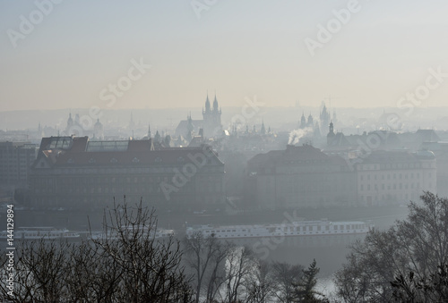 winter smog in capital city, Prague Czech republic