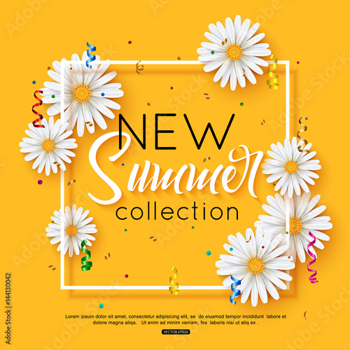 Vector illustration fashion summer new collection banner web design with daisy
