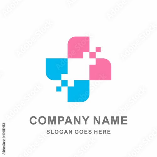 Medical Pharmacy Geometric Cross Square Pixel Digital Computer Hospital Business Company Stock Vector Logo Design Template 