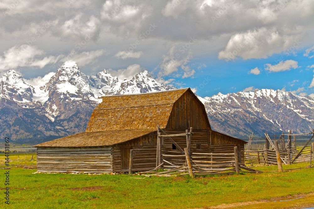 The John Moulton Barn on Mormon Row at the base of the Grand Tetons, Wyoming.