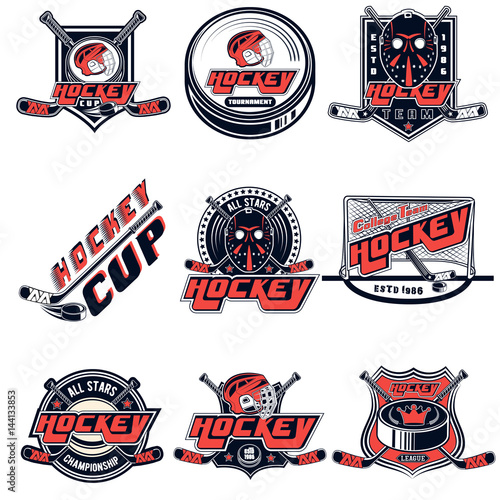 Vector set hockey logos for sports team, design, web, print on white background