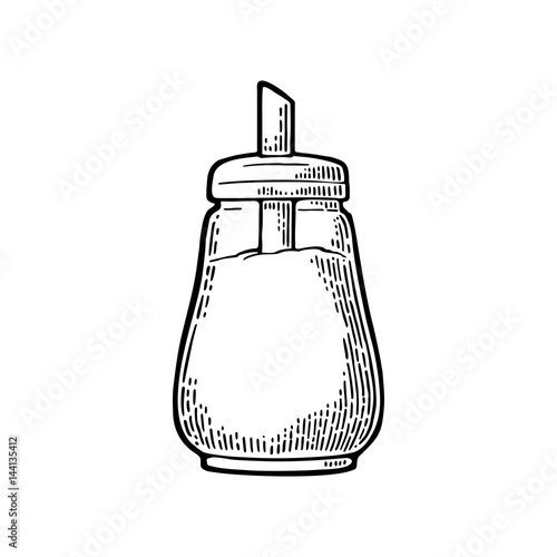 Glass sugar shaker. Hand drawn sketch style. Vintage vector engraving