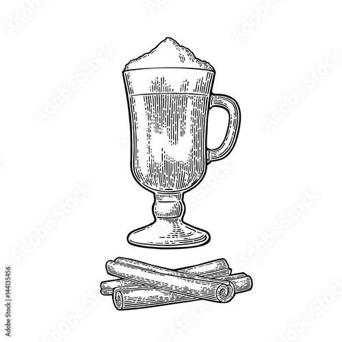 Glass of Latte macchiato coffee with whipped cream.