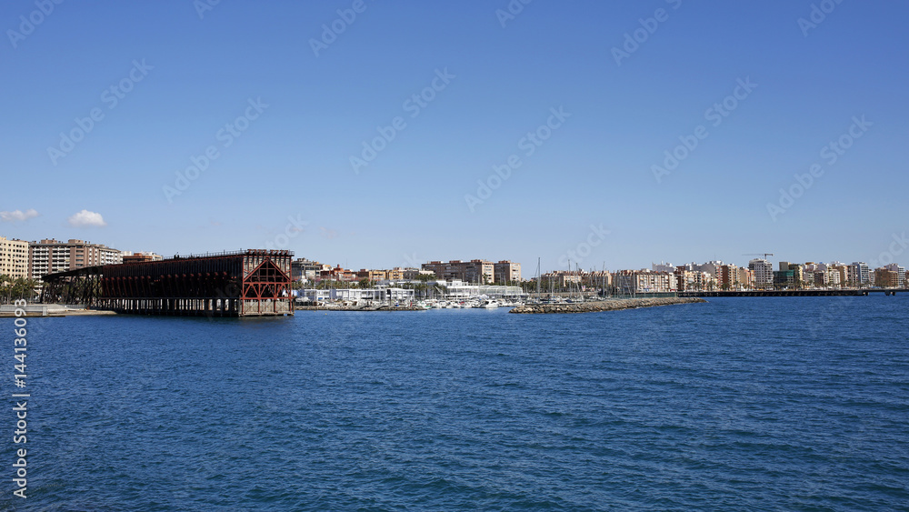 panoramic view of Almeria with Cable Ingles and harbor, Spain