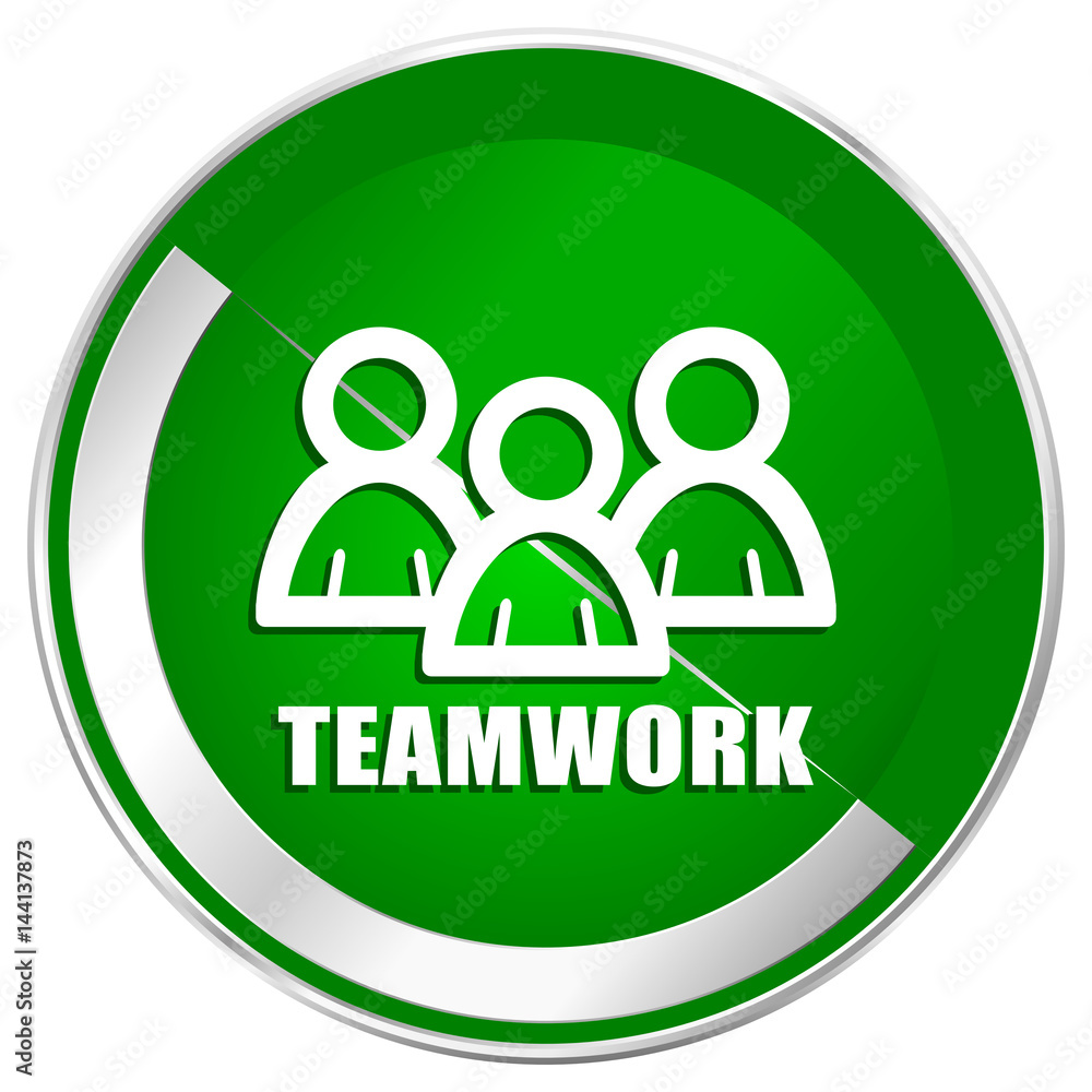 Teamwork silver metallic border green web icon for mobile apps and internet. Teamwork silver metallic border green web icon for mobile apps and internet.