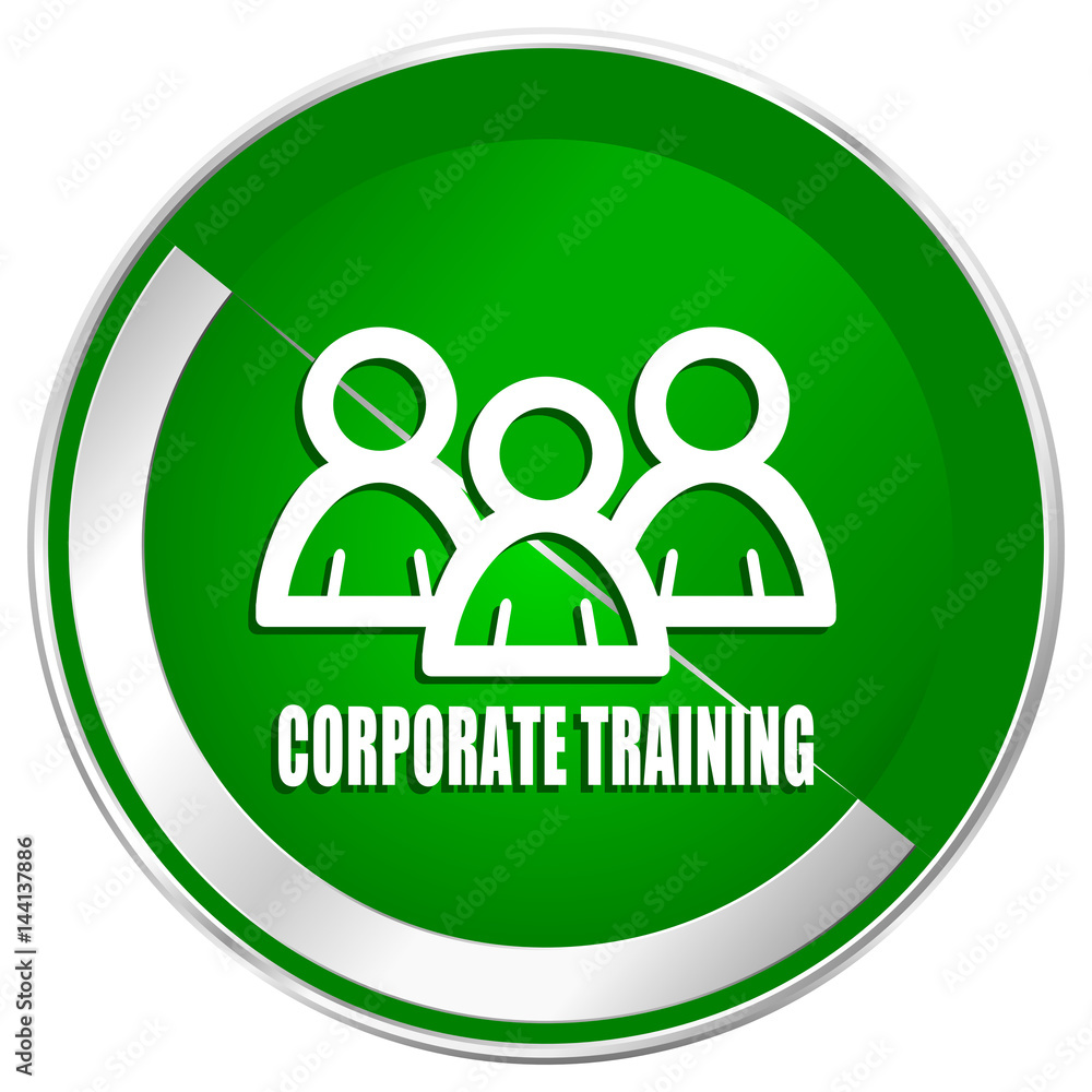Corporate training silver metallic border green web icon for mobile apps and internet. Corporate training silver metallic border green web icon for mobile apps and internet.