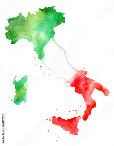 Fototapeta Map of Italy.Abstract flag.Watercolor hand drawn illustration.