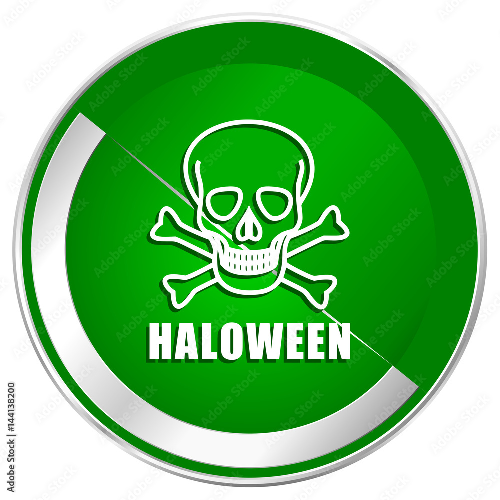 Haloween skull silver metallic border green web icon for mobile apps and internet. Haloween skull silver metallic border green web icon for mobile apps and internet.