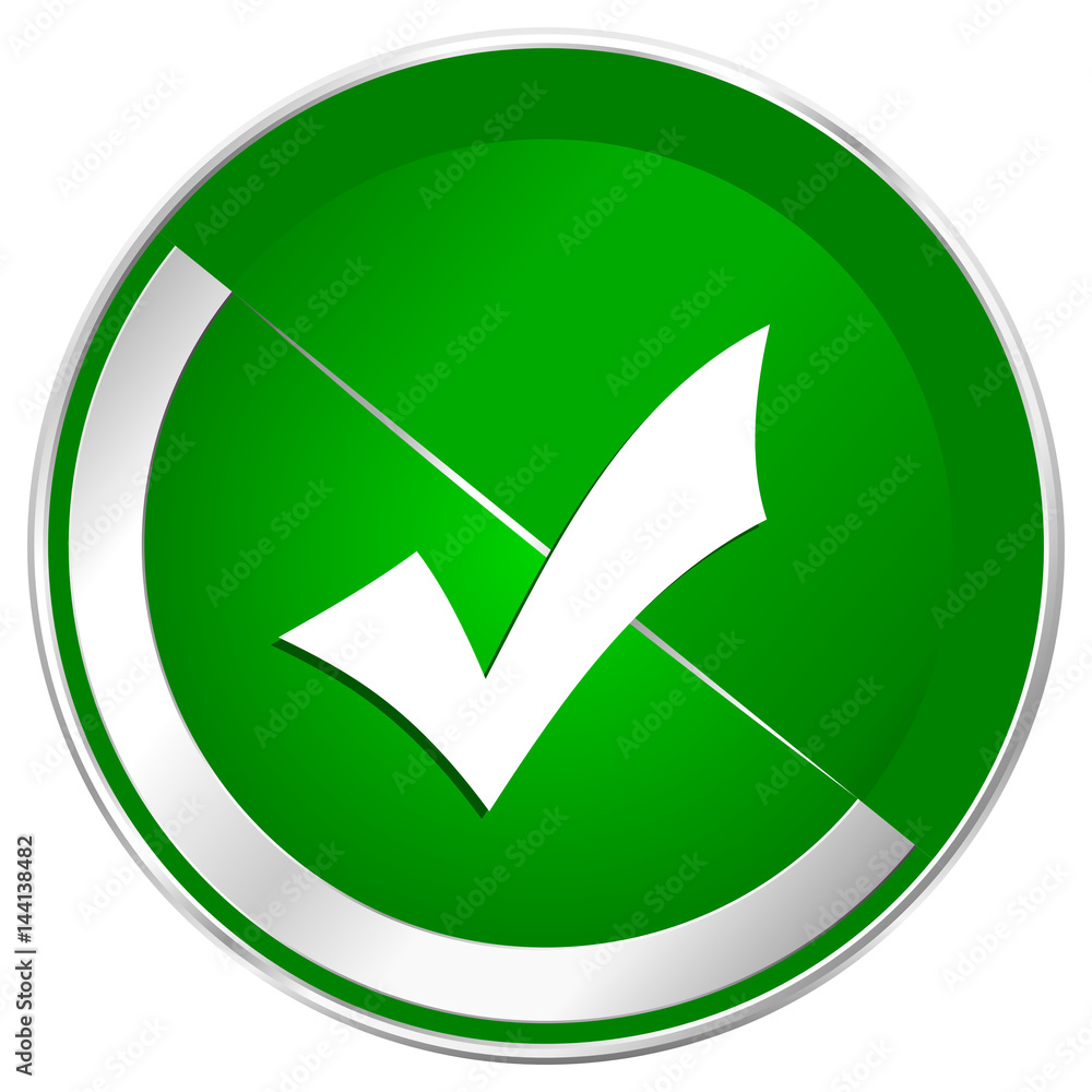 Accept silver metallic border green web icon for mobile apps and internet. Accept silver metallic border green web icon for mobile apps and internet.