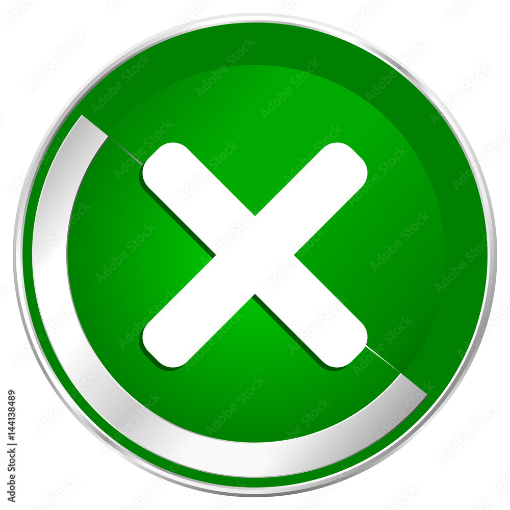 Cancel silver metallic border green web icon for mobile apps and internet. Cancel silver metallic border green web icon for mobile apps and internet.