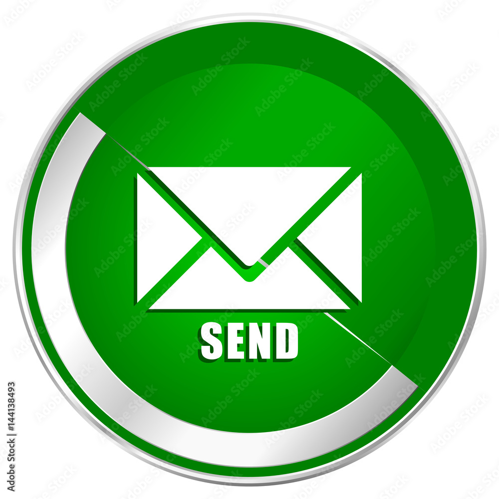 Send silver metallic border green web icon for mobile apps and internet. Send silver metallic border green web icon for mobile apps and internet.
