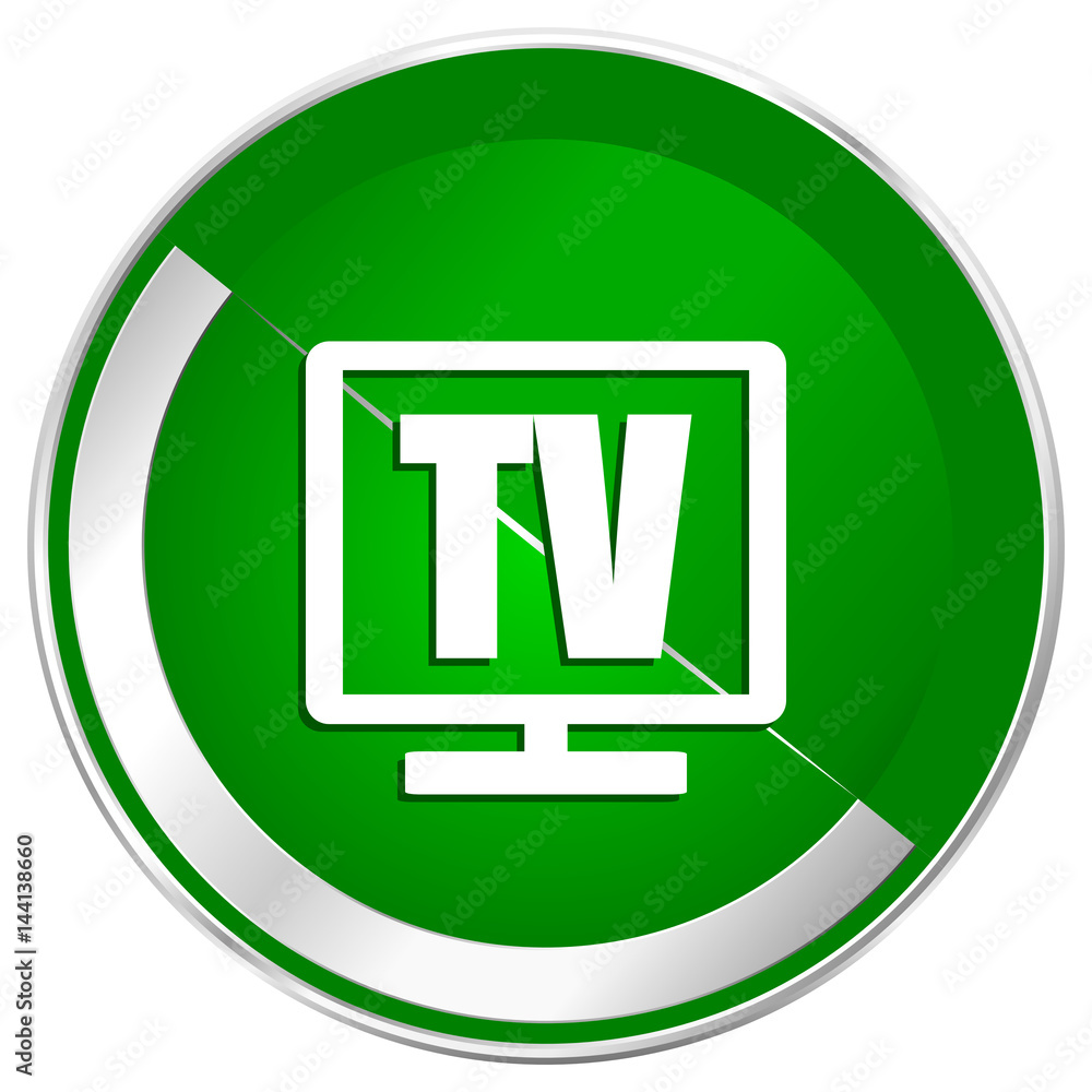 Tv silver metallic border green web icon for mobile apps and internet. Tv silver metallic border green web icon for mobile apps and internet.