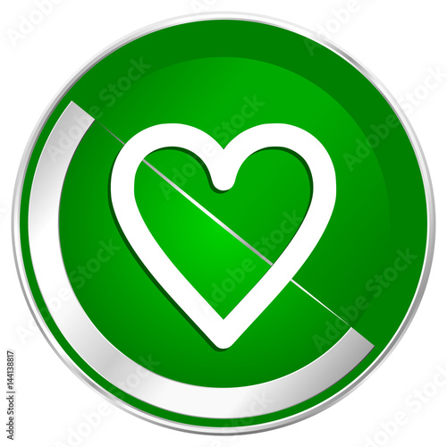 Heart silver metallic border green web icon for mobile apps and internet.