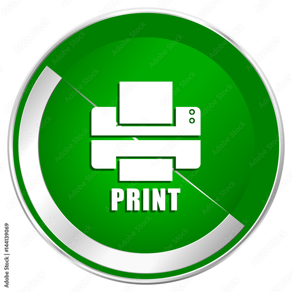 Printer silver metallic border green web icon for mobile apps and internet. Printer silver metallic border green web icon for mobile apps and internet.