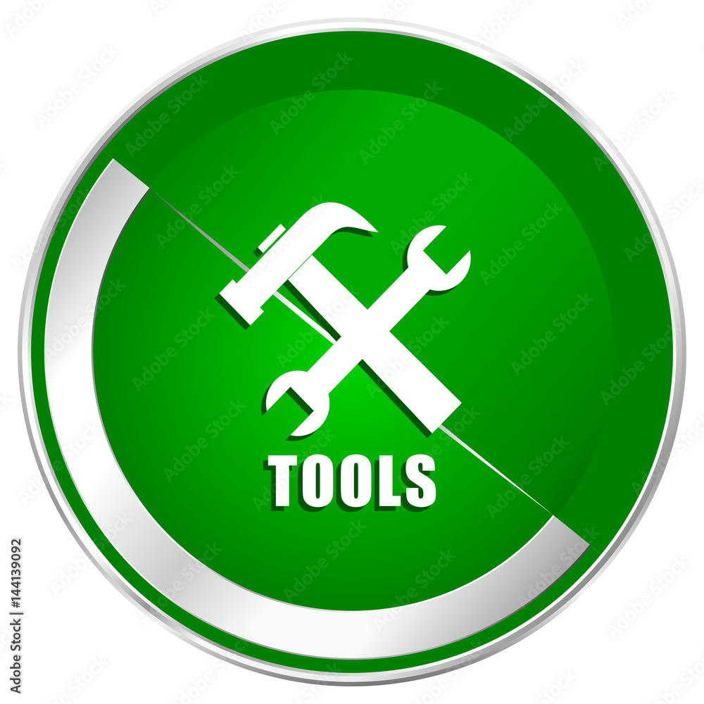 Tools silver metallic border green web icon for mobile apps and internet. Tools silver metallic border green web icon for mobile apps and internet.